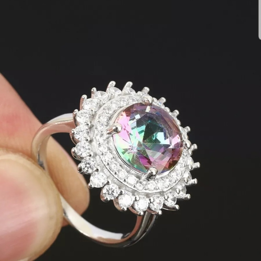 Aurora borealis & white Topaz princess ring - Picture 9 of 16